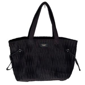 VICTORIA'S SECRET Large Tote Bag Crinkle Pleated Fabric Black Zip Closure